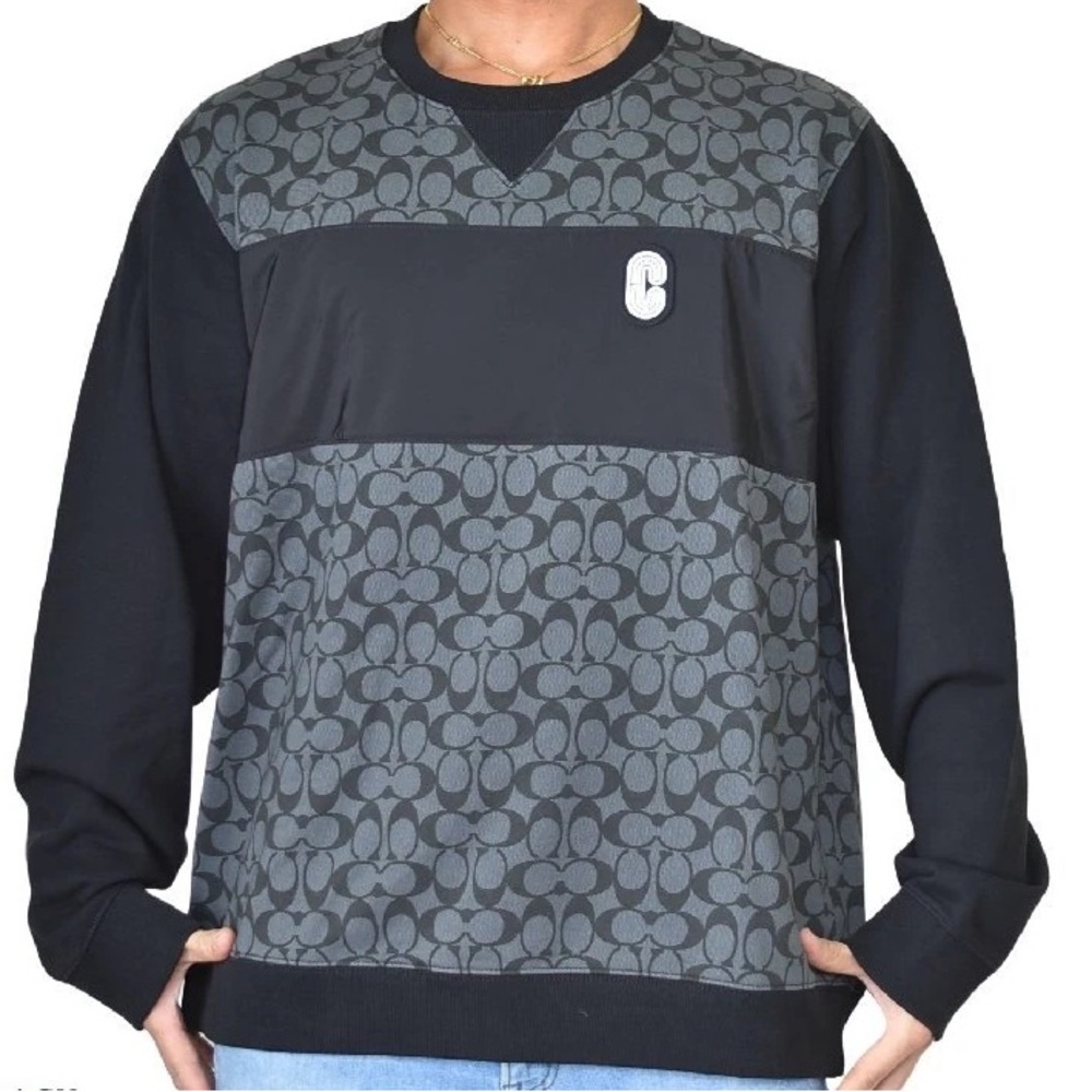 Coach Men's Black and Gray Crewneck Sweater